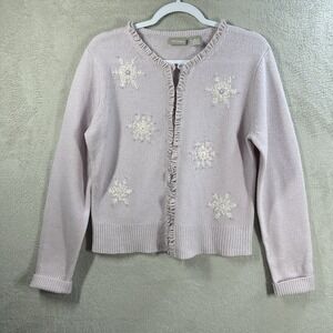 Field Gear Lambswool Lavender Knit Embroidered Women's Sweater Size‎ M Vintage